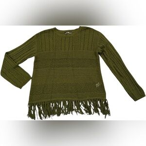Olive Green Fringed Women's Sweater